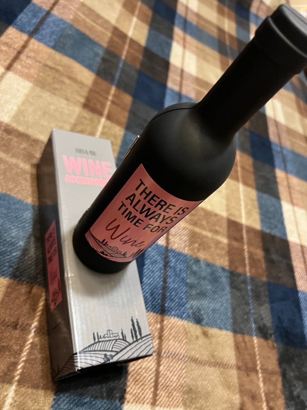 Decorative Black & Pink Wine Bottle Accessory - 'There Is Always Time For Wine'